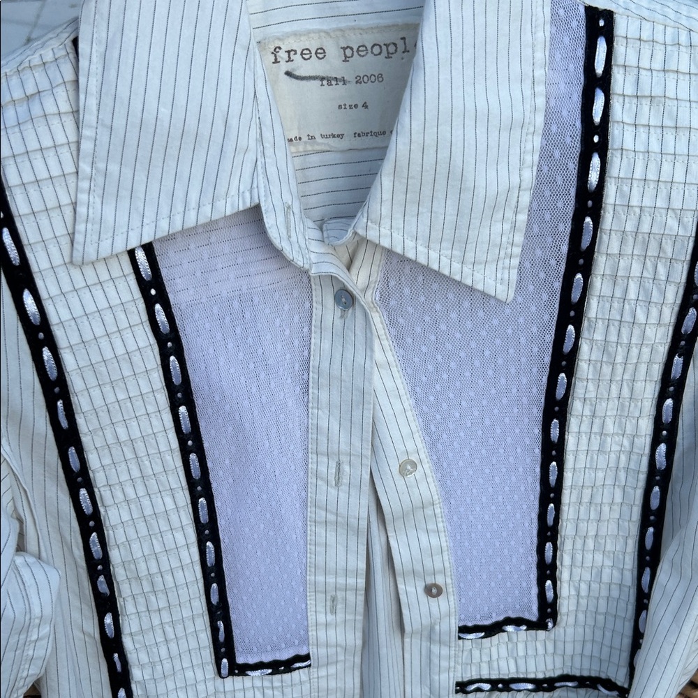 Free People Cream and Black Womens Button Down Shirt